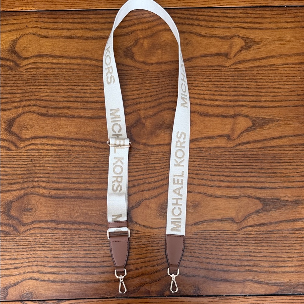 NEW!! Michael Kors Cream and Brown (Luggage) Gold Adjustable Logo Shoulder Strap